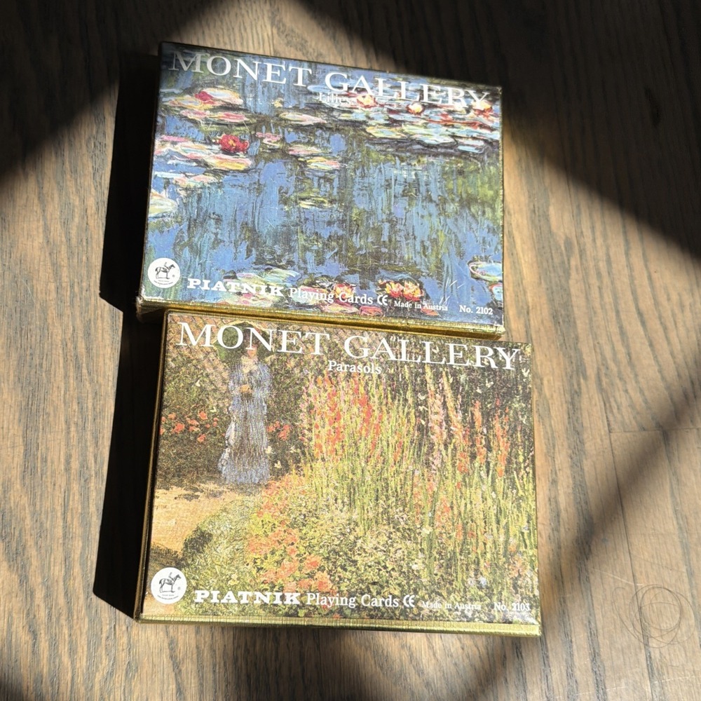 Vtg Dbl Deck Playing Cards Lot Monet Gallery Lilies Parasols 2102 2103 Piatnik